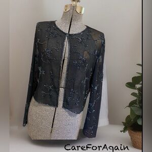 Vintage JMD New York Black Sheer Beaded Bolero Jacket  Size Small Small
